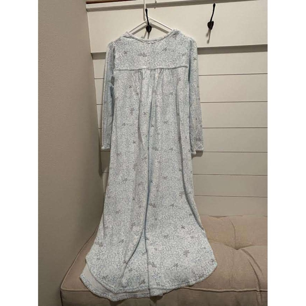 Miss Elaine Nightgown Blue Floral Butterfly Lace Trim Long Sleeve Knit S Cottage - Picture 3 of 7
